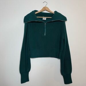 Varley Mentone Knit Cropped Half Zip Cotton Emerald Green Aqua size medium